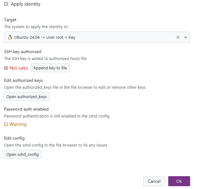 Identity Apply Dialog